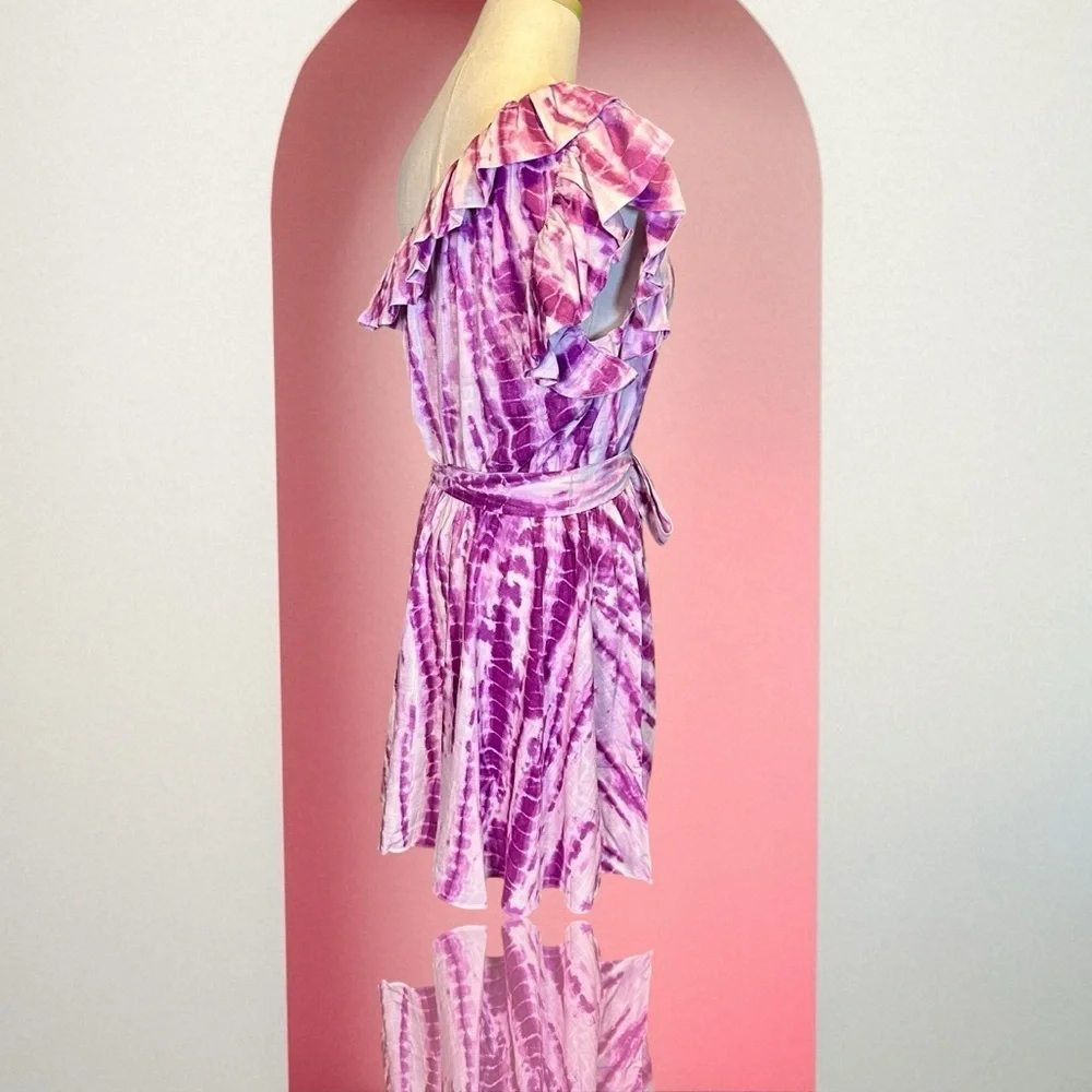 NWT LINI ‘Remi’ Ruffled Tie Dye Mini Dress in “Lavender & White” Size Small - Picture 10 of 15